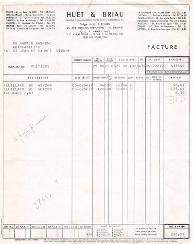 Facture 1965 huet briau - 1965, &