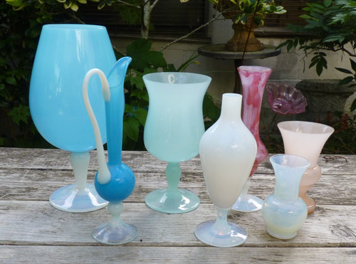 Lot vases opaline vaseline - de,