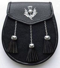 Noir Mollet Peau Chardon Sporran Cuir Traditionnel Écossais Portefeuille Kilts