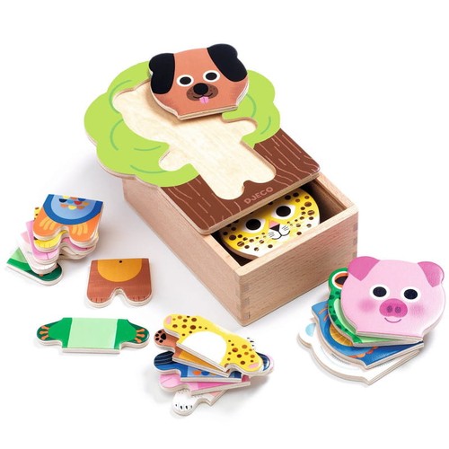Puzzle bois arbre animaux - en,