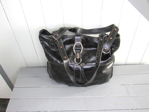 Sac cuir vernie - noir, texier