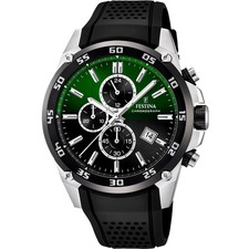 Montre Festina F20330B, bracelet en caoutchouc noir, chronographe vert, 47 mm
