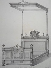 Canopy bed genre LOUIS XIII ENGRAVING the FURNITURE GUARD DESTOUCHES 19th century