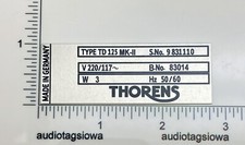 Thorens TD125 MK2 Turntable Custom Metal Identification Plate MKII