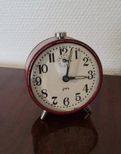 Vintage Réveil JAPY Mécanique Métal Couleur Bordeaux Fonctionnel Réveille-matin 