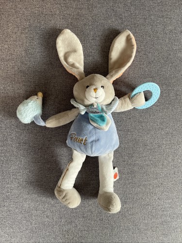 Doudou lapin gris bleu blanc - gris,