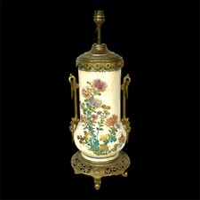 ANTIQUE JAPAN MEIJI CERAMIC LAMP BRONZE FRAME JAPANESE 19th century