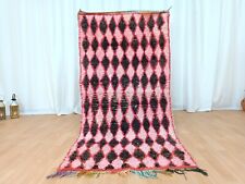Vintage Handmade Moroccan Rug 2'9" x 5'9" Black and Pink Rug Tapis Marocain