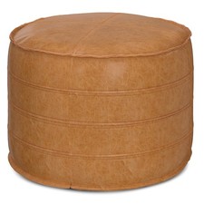 SIMPLIHOME Brody Boho Round Pouf in Distressed Brown Vegan Faux Leather for t...