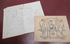 INVITATION CARD "LES BATONS DE CHAISE" 1933 Illustrated SCHEM + Original Drawing