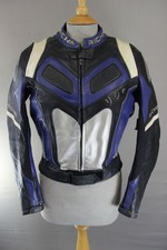 RICHA BLACK, BLUE & SILVER LEATHER BIKER JCKT + CE ARMOUR/THERMAL LINING SIZE 10