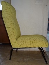 Beau Fauteuil  Chaise Design Vintage vers 1960 en Tissus Jaune et Noir