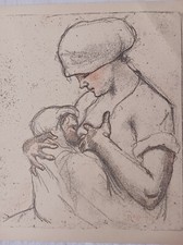 ARMAND RASSENFOSSE LITHOGRAPHIE FEMME ALLAITANT NOUVEAU NE OUVRIERE BELGE R4290