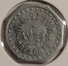 H.L. Stuva Tavern - Prescott, Iowa - Good For 5 Cents - 25mm Octagon Token
