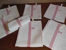 7 Antique Monogram CJ Hand Embroidered Red Litter Tea Towels No Stain No Wear