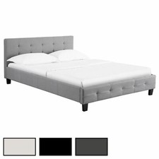 Lit double avec sommier 140x190cm revêtement synthétique capitonné