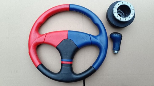 Volant cuir bleu rouge - bleu, e36