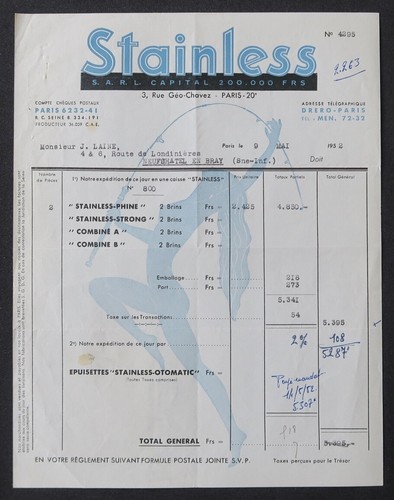 Facture paris 1952 canne - facture,