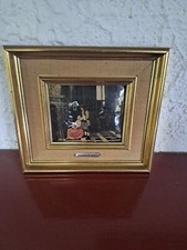 ancien tableau helca WATTEAU martelé a la main cadre bois doré vintage.