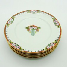 Limoges. Descottes. 6 assiettes plates art déco porcelaine décor de fleurs