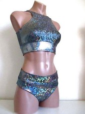 Schminke ? Festival pole dance wear scrunch bum hologram bottoms crop top set 