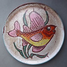 ASSIETTE PLATE décor marin POISSON en céramique de VALLAURIS signée DE