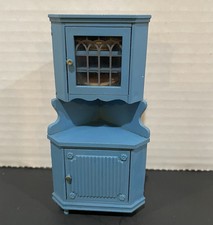 Vintage Lundby Blue Dollhouse Corner Cabinet With 2 Plates Damaged Please Read