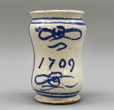 c. 1709 South Italian 'Naples' Majolica Blue & White Albarello Drug Pharmacy Jar