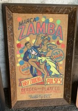 Framed Vintage Burlap Bag Sack Marca Zamba Berger & Plate Co   100 Lb  Beans