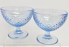 Italian Footed Ice Blue Diamond Pattern Glass Dessert  Goblet Set Of 2 Ikea