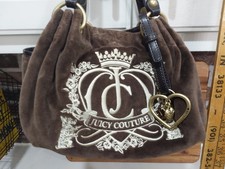 Juicy Couture Y2K Vintage Retro Brown/Gold Velour Velvet Hobo Tote Shoulder Bag