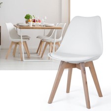 4x Chaise de Cuisine Salle à Manger Set Salon Bois Chêne Blanc Rembourrée