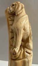 Antique 19th Century Antique Cane or Umbrella Dog Knob Gold Umbrella Handle