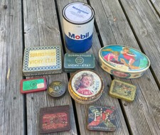 Vintage Mobile Gingham Suchard Pectoids Advertising Enameled Sheet Metal Boxes Lot