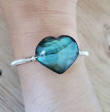 Bracelet labradorite pierre coeur manchette jonc acier inoxydable cadeau femme