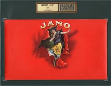 Old Original JANO Cigar Label - DANCING WOMAN BUSTING THROUGH RED LABEL