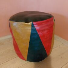 Handcrafted Vintage Leather Patchwork Pouf, Colorful Bohemian Ottoman Boho Chic