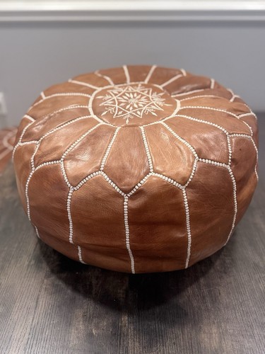 Moroccan leather pouf cover - leather,