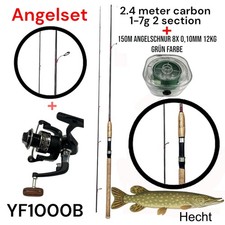 Kit de Pêche 2,4m Charbon Canne à Spinning+Rouleau+ 150m – Parfait pour Brochet
