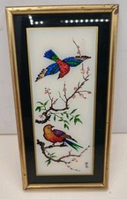 Tableau décoratif oiseaux – Peinture artisanale sur verre – Signé G. Li –