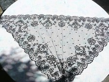 antique vintage small flocked pattern tulle shawl mantilla