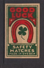 Antique Tag Sweden Lucky Gate Iron Horse Clover 4 Leaves Matches