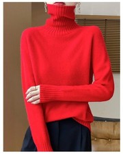 Pull à Col Roulé Femme Rouge Élégant Hiver Chaud Doux Chic Minimaliste