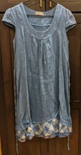 Talia Benson Linen Dress Short-Sleeve Blue Italy - S
