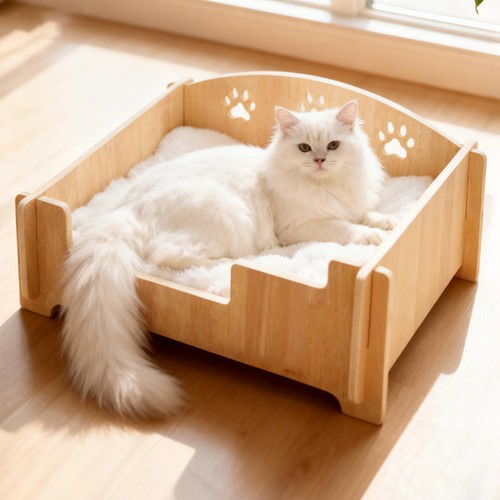 Panier bois pour chat avec - en,