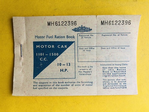 1957 motor fuel ration - uk, book