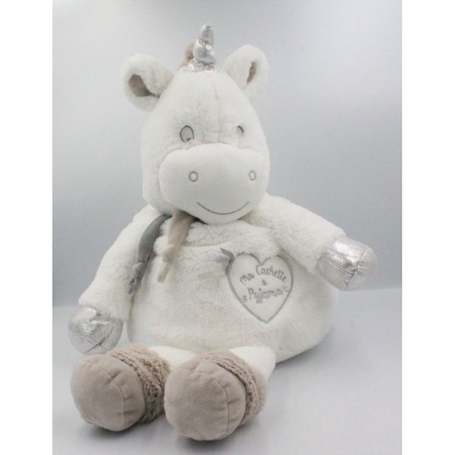 Doudou licorne blanche gris