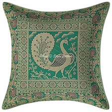 Taie d'oreiller housse de coussin bohème brocart jacquard décor paon