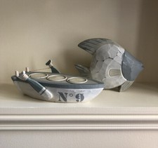 Photophore bateau barque et Poisson, décoration esprit bord de mer en bois