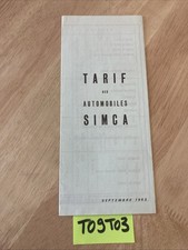 Simca 1963 Price List 900 1000 Star Miramas Ariane Catalogue Leaflet